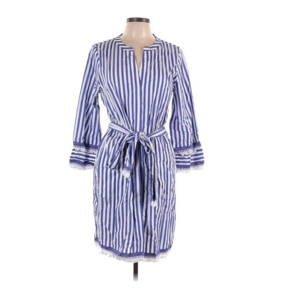 J. CREW Striped Tunic shirt‎ Dress Belted blue white Cotton Poplin AP148 Size 8T
